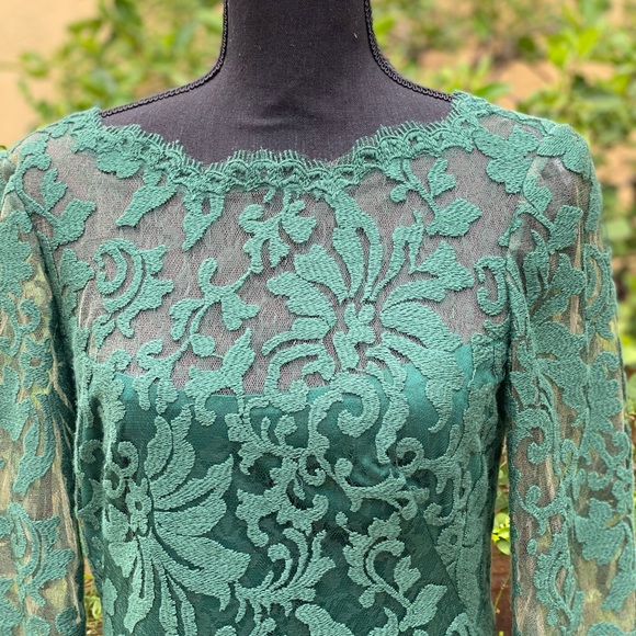 Tadashi Shoji Green Lace Embroidery Dress Size 6, Elegance, Details, Formal - Picture 3 of 7
